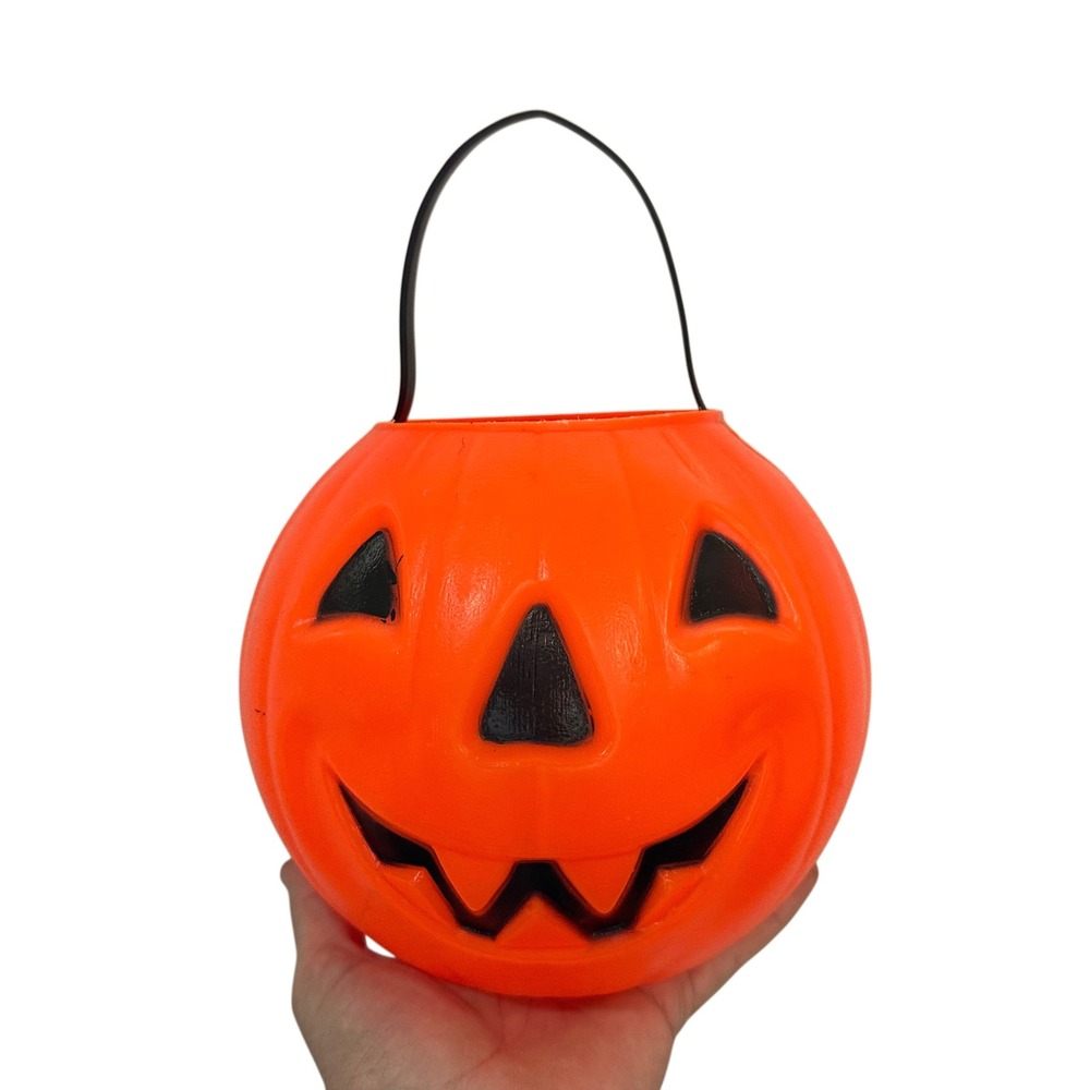 Vtg 1980 Carolina Enterprises Jack O Lantern Pumpkin Halloween Candy Bucket Pail